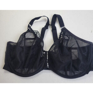 Elomi Mathilda Black Full Coverage Sheer Unlined Plunge Underwire Bra Size 38J